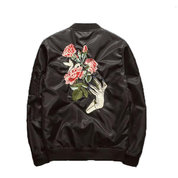 Polyester Bomber Jacket Flowers Embroidery