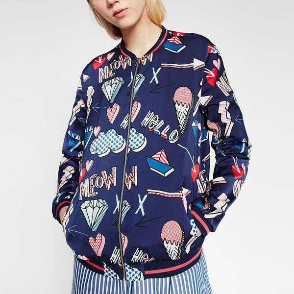 Harajuku Cartoon Letter Bomber Jacket