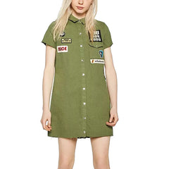 Women Letters Patch Work Long Shirt - Boujton