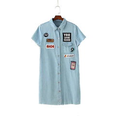 Women Letters Patch Work Long Shirt - Boujton