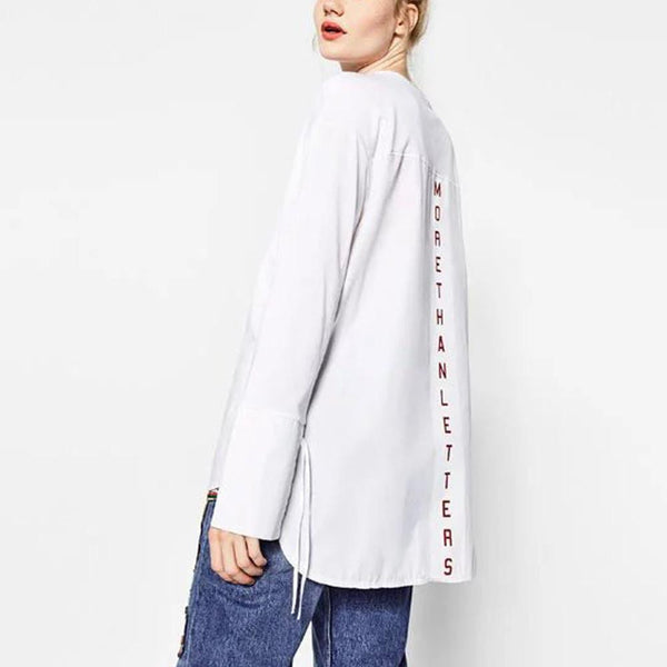 Pullover Back Letter Shirt Bow Blouse