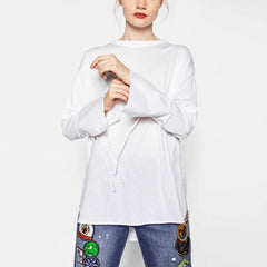 Pullover Back Letter Shirt Bow Blouse - Boujton