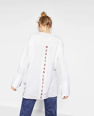 Pullover Back Letter Shirt Bow Blouse - Boujton